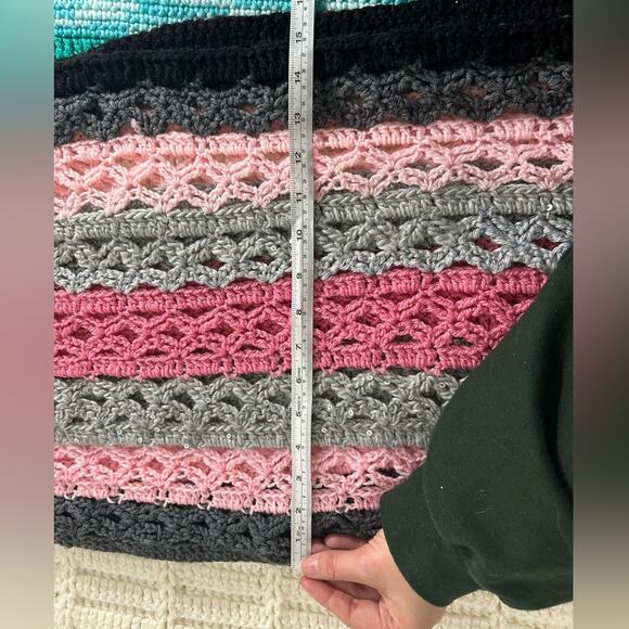 extra long handmade crochet scarf- 80"  pink sparkle gray and black- gift - Picture 2 of 5